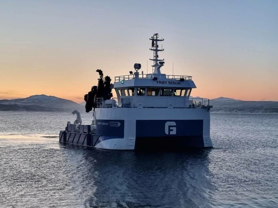 Den nye arbeidsbåten til Frøy rederi har fått navnet «Frøy Senja». Foto: Frøy Rederi Den nye arbeidsbåten til Frøy rederi har fått navnet «Frøy Senja». Foto: Frøy Rederi