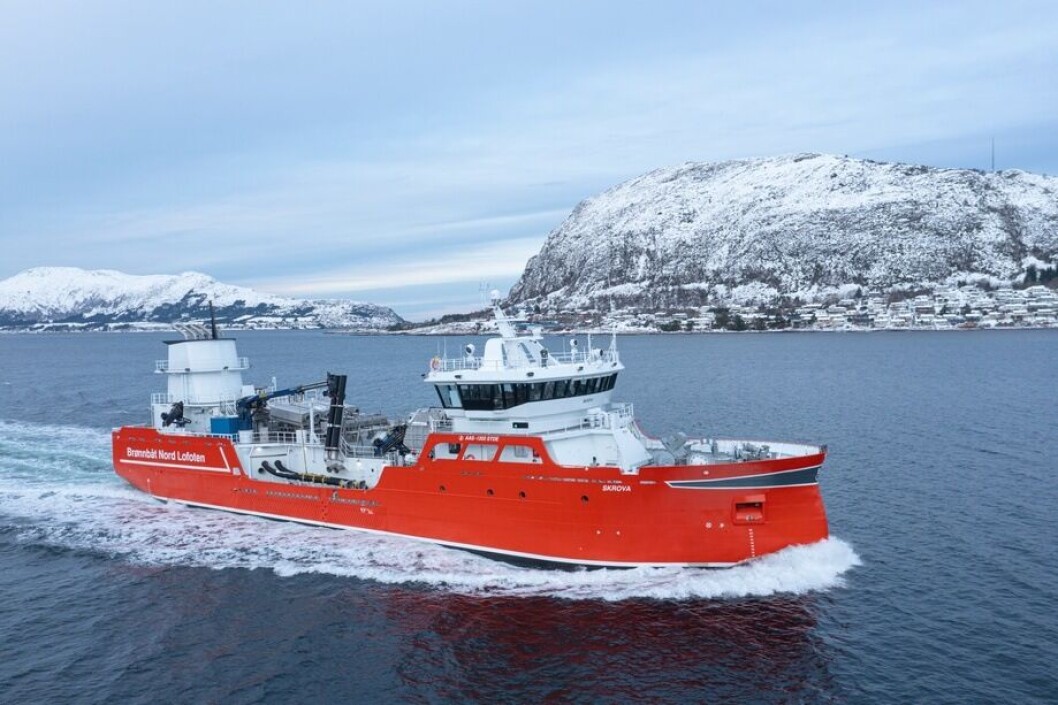 Nybygget «Skrova» er overlevert fra Aas Mek til Brønnbåt Nord. Foto: Uavpic Nybygget «Skrova» er overlevert fra Aas Mek til Brønnbåt Nord. Foto: Uavpic