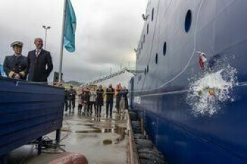 Skipet ble døpt av gudmor Birthe Marie Remøy (15) i november. Foto: Olav Thokle