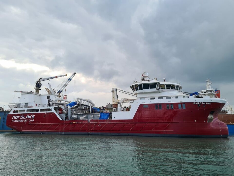 Verdens første LNG-Hybride brønnbåt, «Bjørg Pauline», er overlevert fra Tersan Shipyard til Nordlaks. Foto: Tersan Shipyard Verdens første LNG-Hybride brønnbåt, «Bjørg Pauline», er overlevert fra Tersan Shipyard til Nordlaks. Foto: Tersan Shipyard