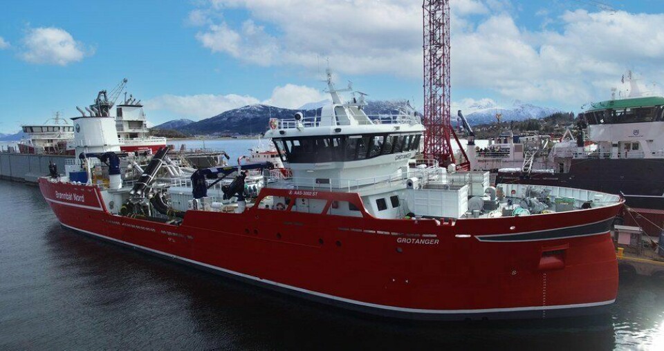 MS «Grotanger» er levert og har seilt nordover fra verftet Aas Mek. Foto: Aas Mek.