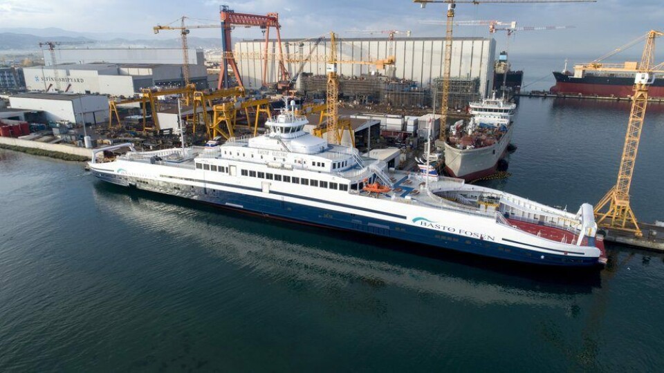 Verdens største elektriske ferge, «Bastø Electric» er levert fra Sefine Shipyard til Bastø Fosen. Foto: Sefine Shipyard