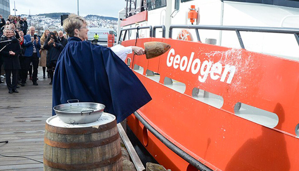 Det nye forskningsfartøyet ble døpt i Trondheim 20. mars med May Britt Myhr som gudmor.