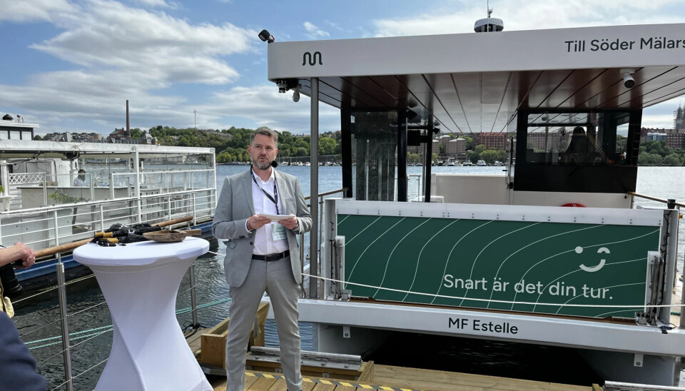 Stein Andrè Herigstad-Olsen, administrerende direktør i Torghatten, under dåpen av «Estelle». Stein Andrè Herigstad-Olsen, administrerende direktør i Torghatten, under dåpen av «Estelle».